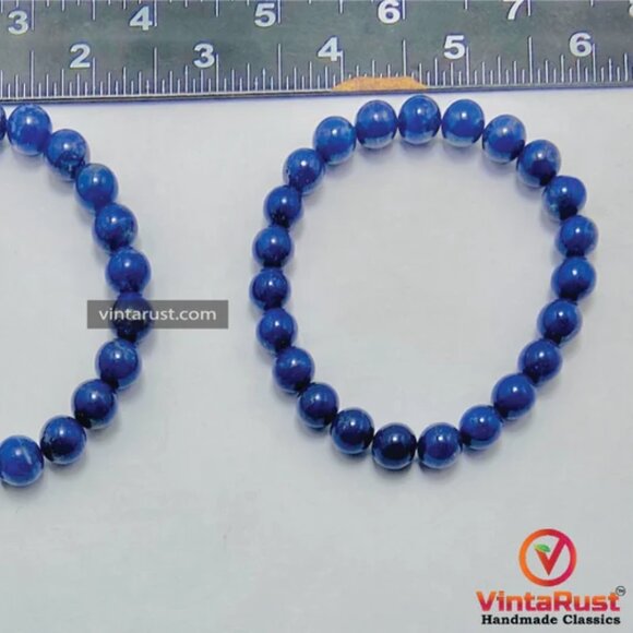 Single Lapis Lazuli Beaded Bracelet: Vintage Ethnic Gemstone Jewelry - Picture 5 of 7